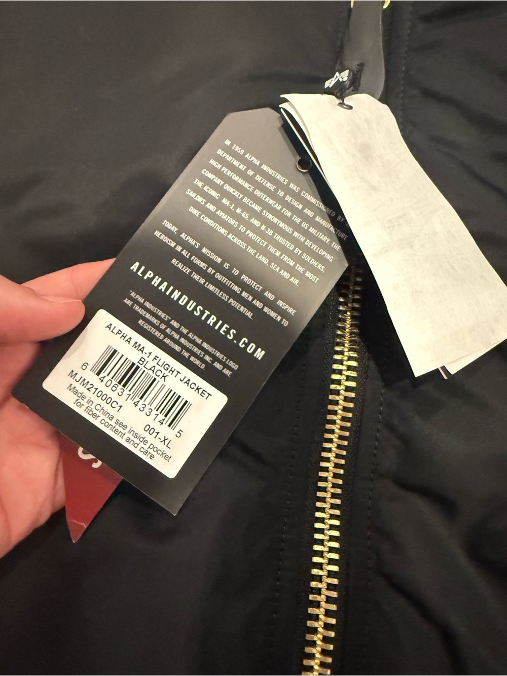 Alpha Industries Black Bomber Jacket with Orange Lining and Red Zip Tag - Picture 3 of 7